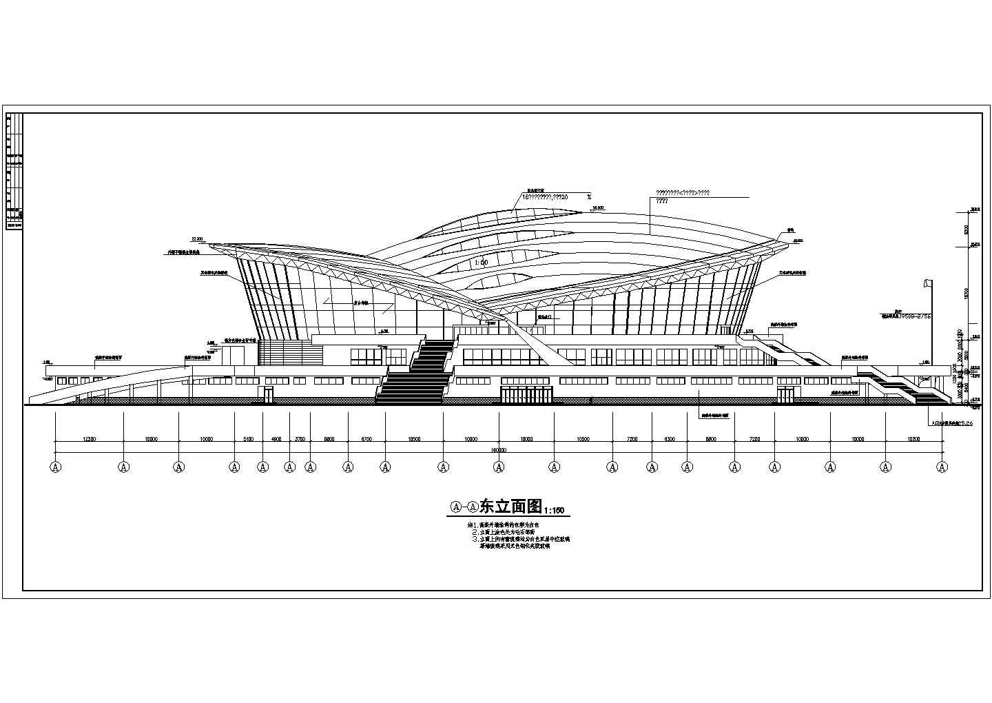 某县某体育馆建筑设计方案CAD平面剖面图纸