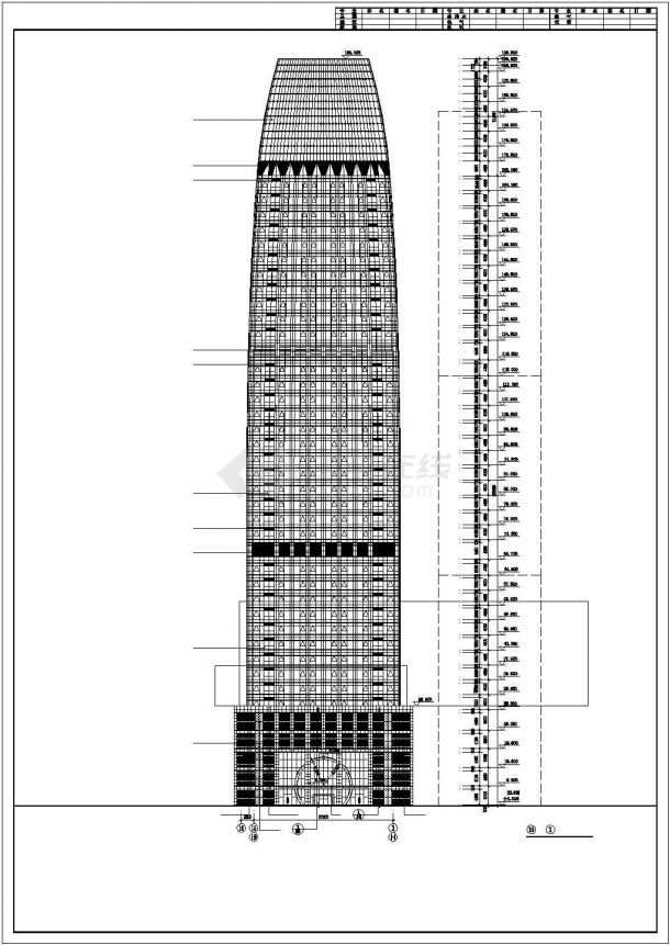 某地三十八层超高层商业办公综合体建筑cad图（框架剪力墙，现代更高）-图一