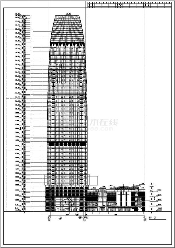 某地三十八层超高层商业办公综合体建筑cad图（框架剪力墙，现代更高）-图二