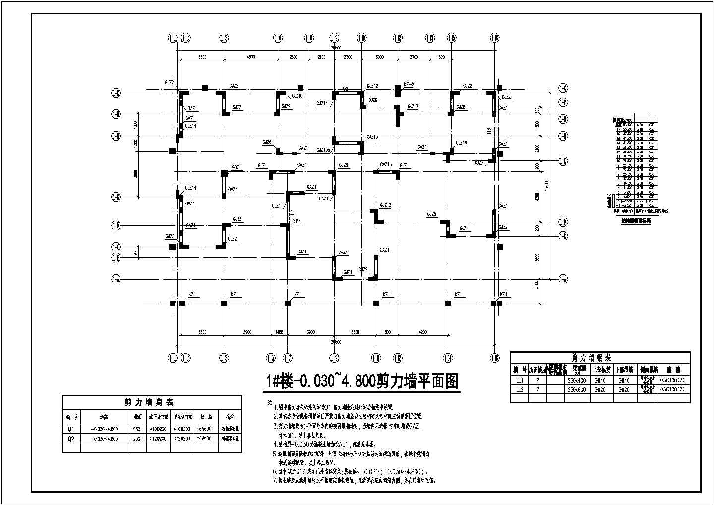 十七层筏板基础带地下车库住宅结构施工图（6度抗震）