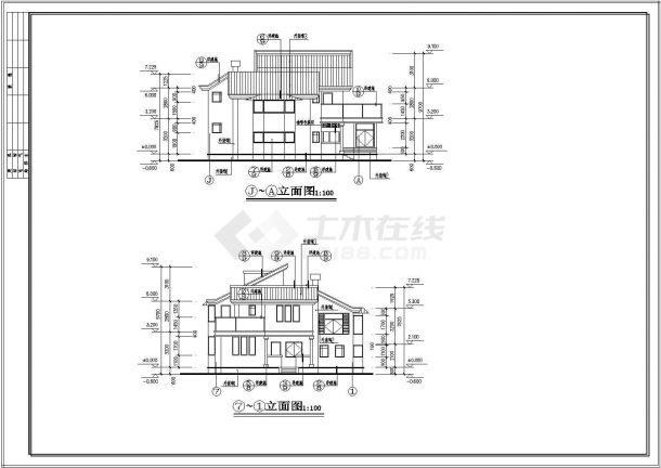 某地木质结构两层自建别墅建筑设计图-图二