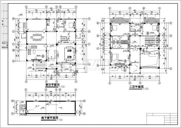 480平米3层混合单体别墅全套建筑设计CAD图纸-图一