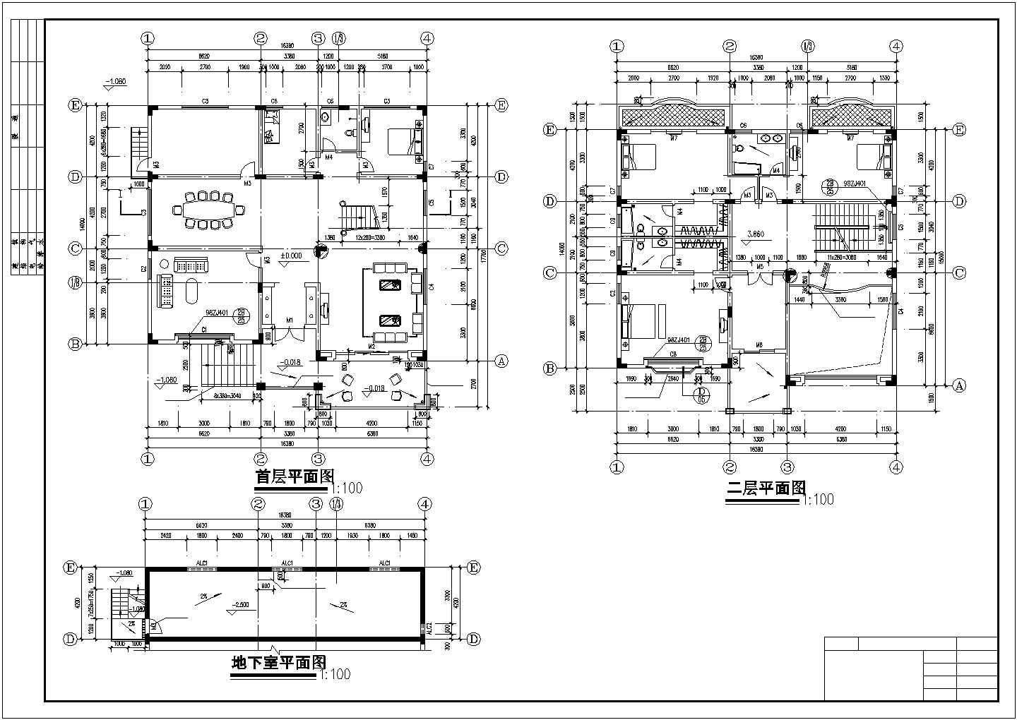 480平米3层混合单体别墅全套建筑设计CAD图纸