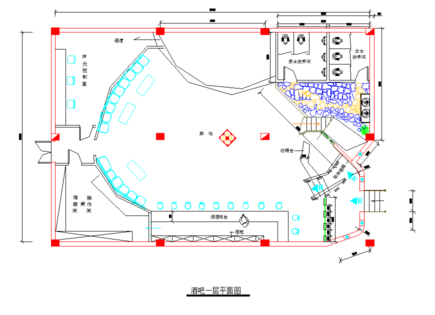 某娱乐地区小型酒吧设计装修方案图纸