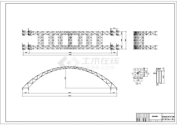 38.75米跨中学大门网架结构施工图（8度抗震）-图二
