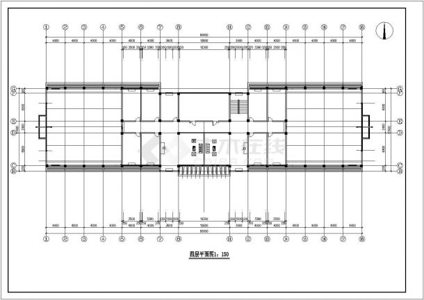 一自治区经典办公楼建筑平剖面图-图二