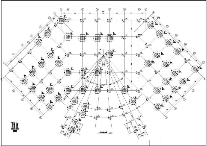 某扇形桩基础框架结构三层食堂结构施工图_图1
