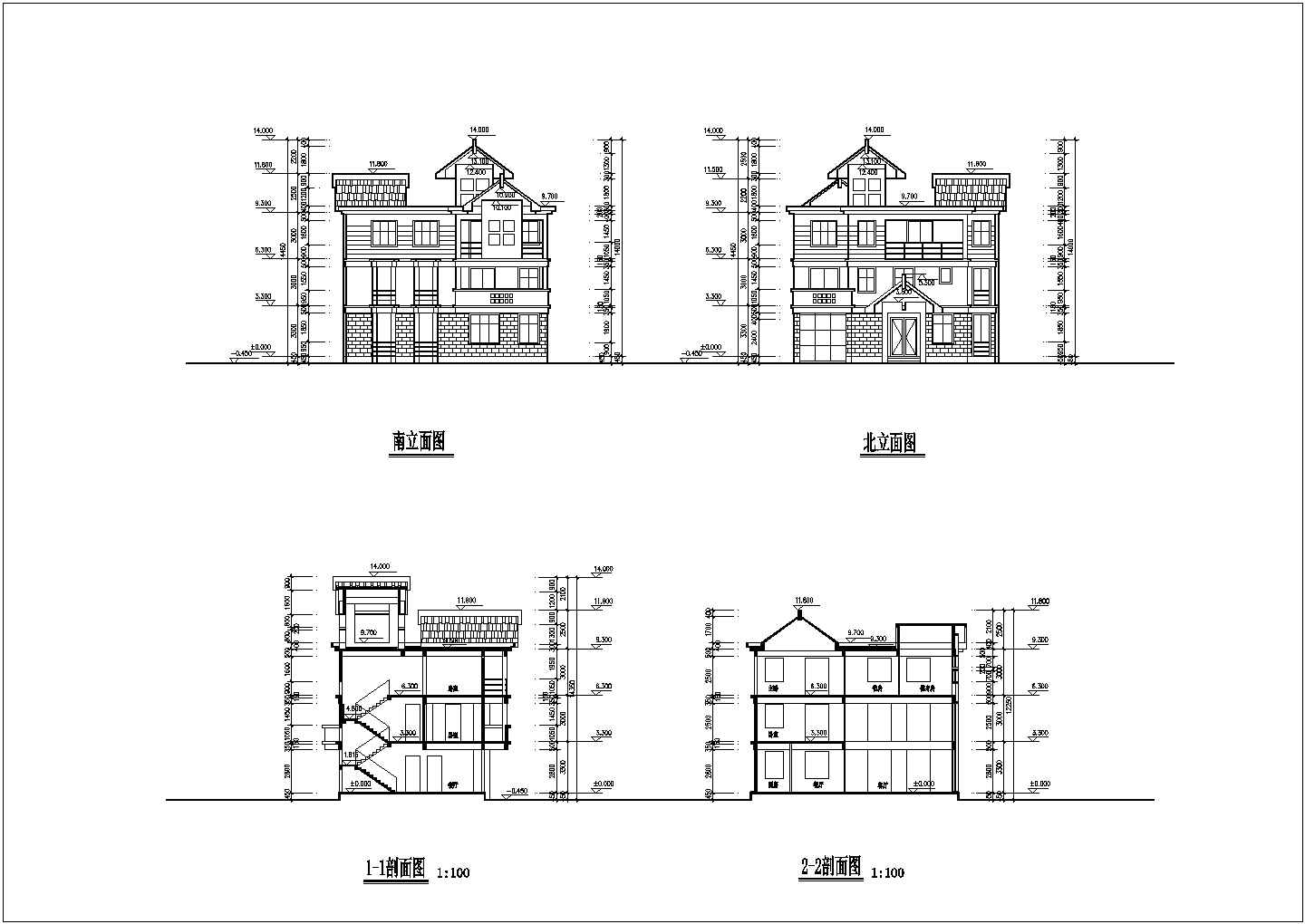 新颖独栋三层新农村住宅建筑设计图纸