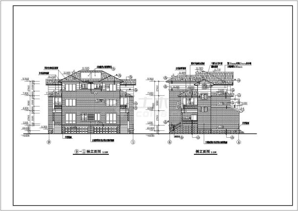框架双拼时尚三层半自建房屋建筑设计图-图二