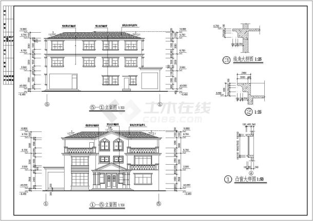 简欧风格三层带旋转楼梯自建别墅建筑设计图-图二