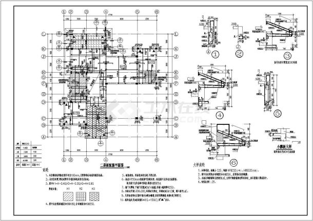 某精致框架住宅楼结构设计cad基础平面图-图二