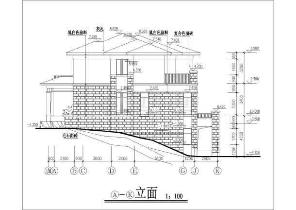 某市带半地下室坡地别墅建筑设计施工图纸-图二