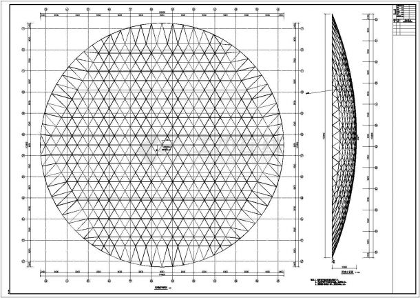 103米跨球壳网架结构体育馆结构设计施工图-图一