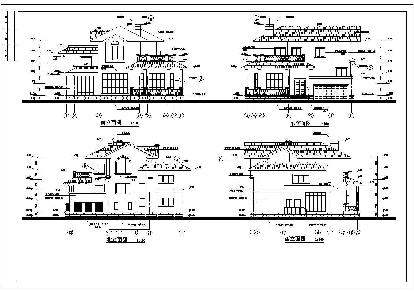 三层带车库东南亚风格房屋建筑图纸