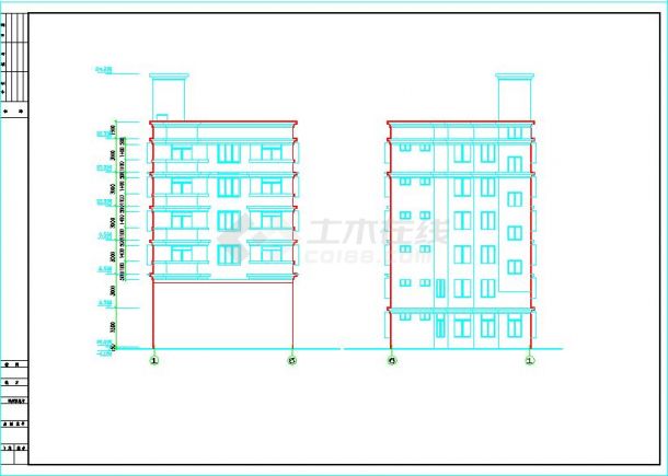 框架六层平屋顶楼房建筑设计施工图-图二