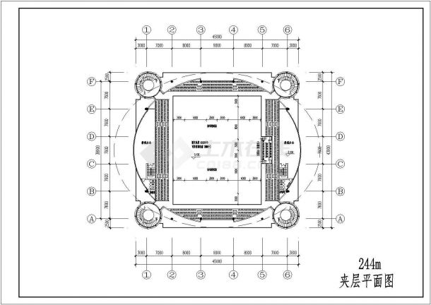 某县城中心地区13㎡竞技体育馆建筑施工CAD图-图二