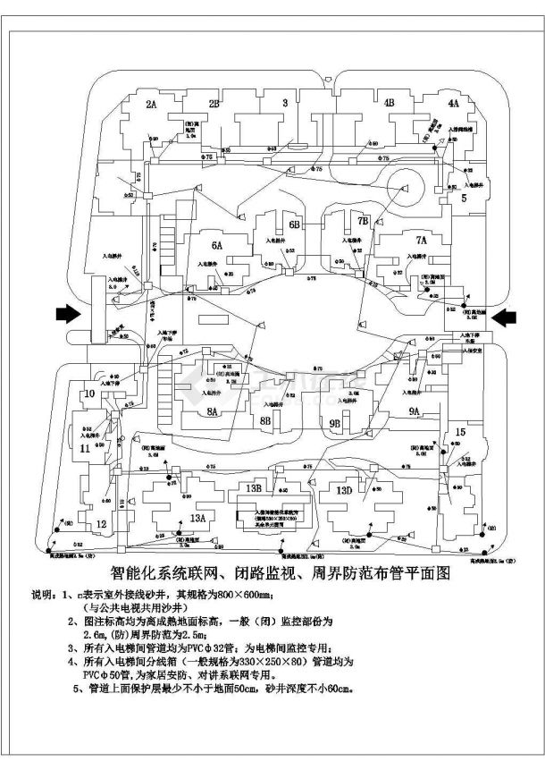 智能化系统联网闭路监视周界防范布管平面图-图一