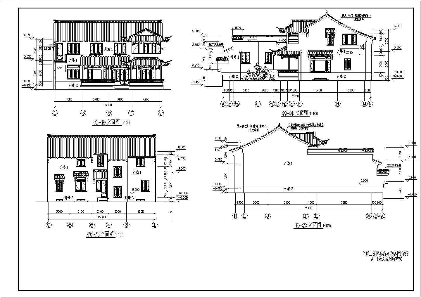 经典仿古中式带地下室、观景亭自建房屋建筑图