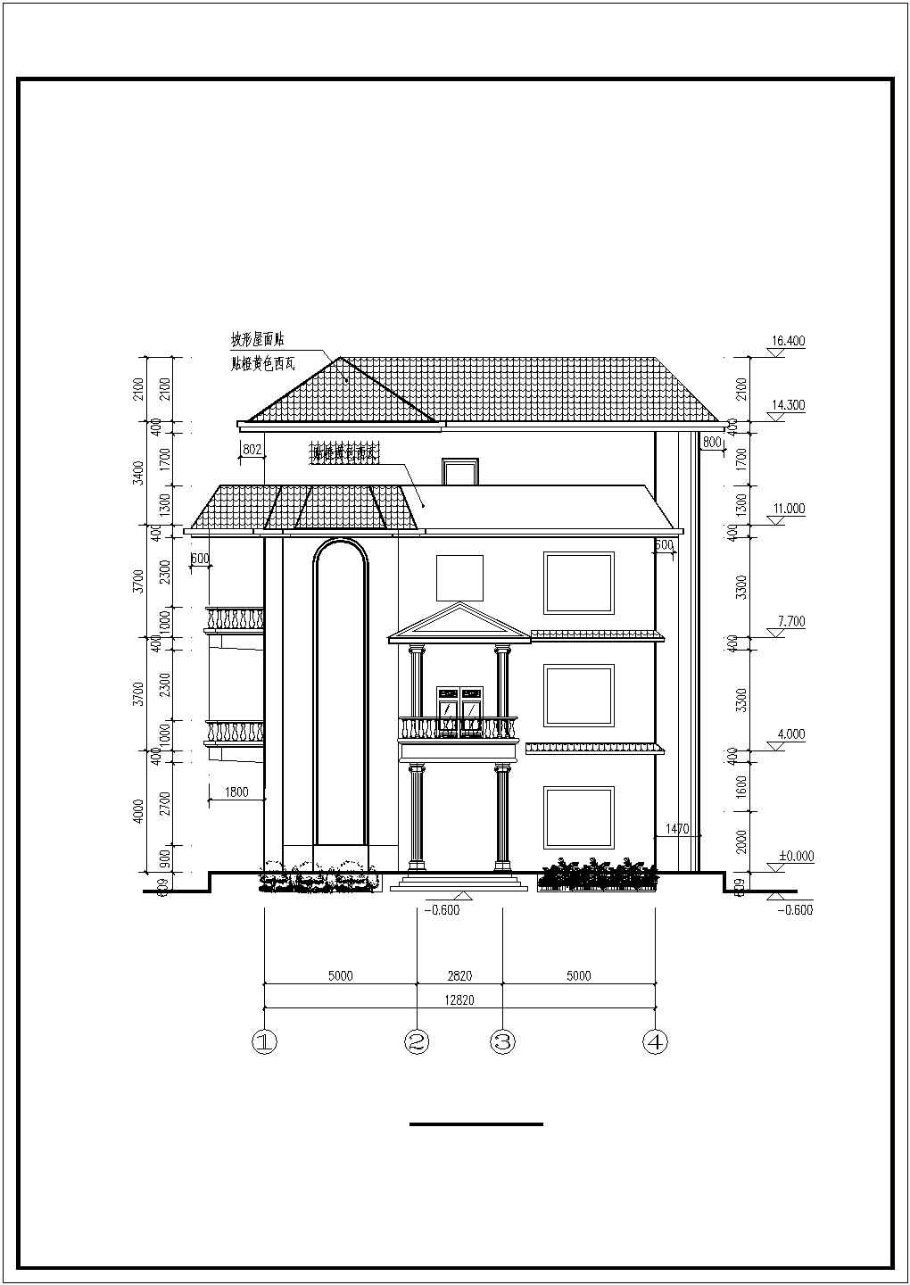 带落地窗气派四层自建房屋建筑设计图