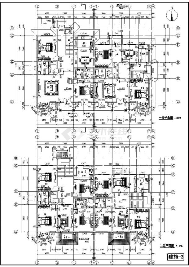 欧式风格大方二层双拼农村房屋建筑设计图-图二