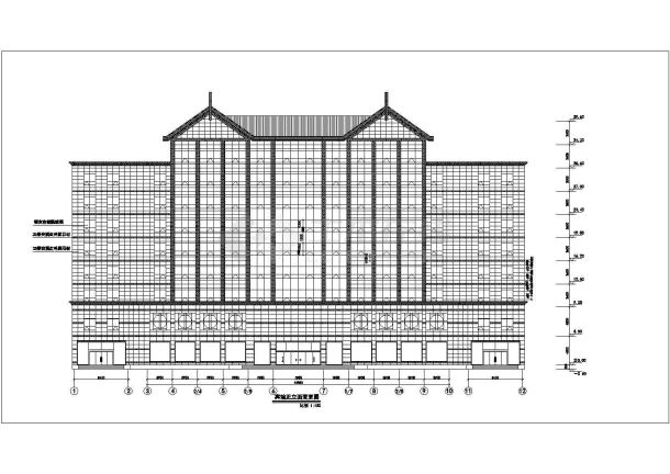 某地区某宾馆的立面建筑设计施工图纸-图一