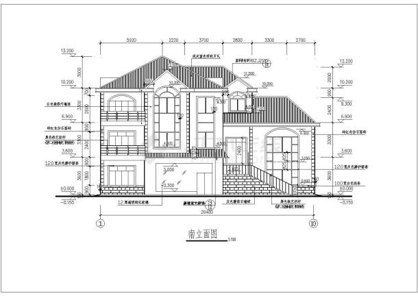 带夹层美观三层半坡屋顶房屋建筑设计图-图一