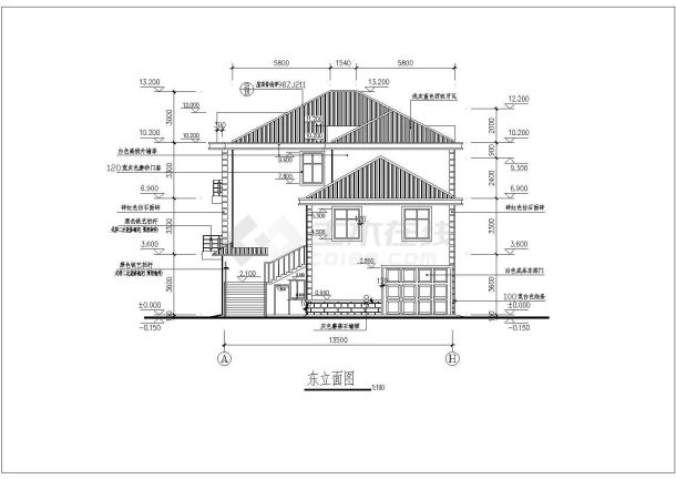 带夹层美观三层半坡屋顶房屋建筑设计图-图二