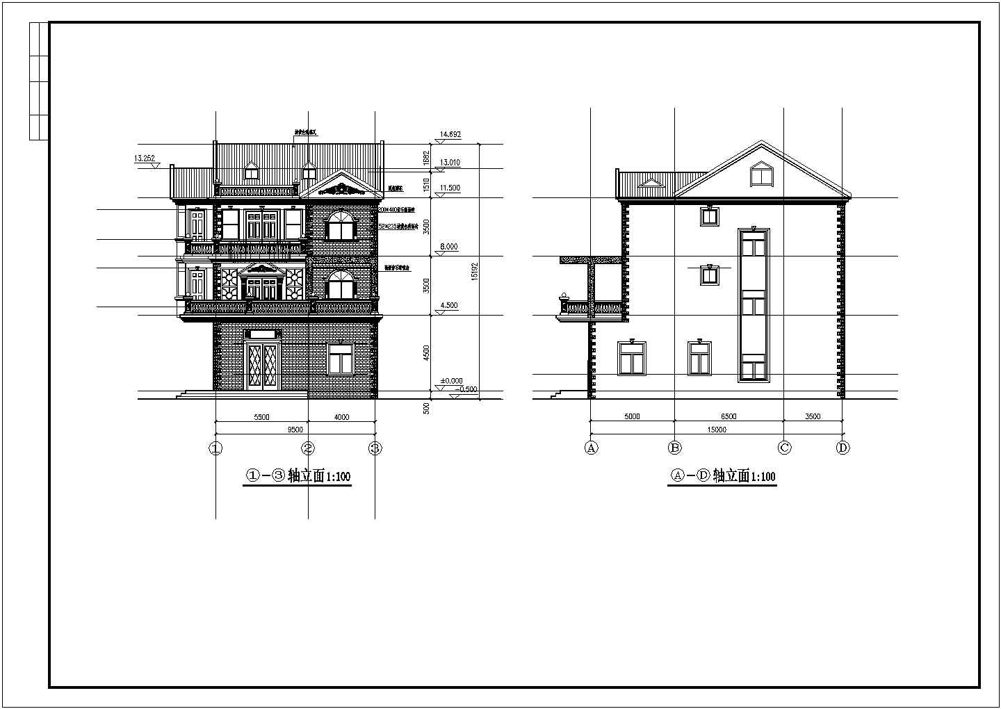 某地紧凑小型三层农村房屋建筑设计图