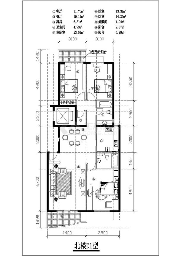 某地高档小区住宅楼户型建筑设计方案-图二