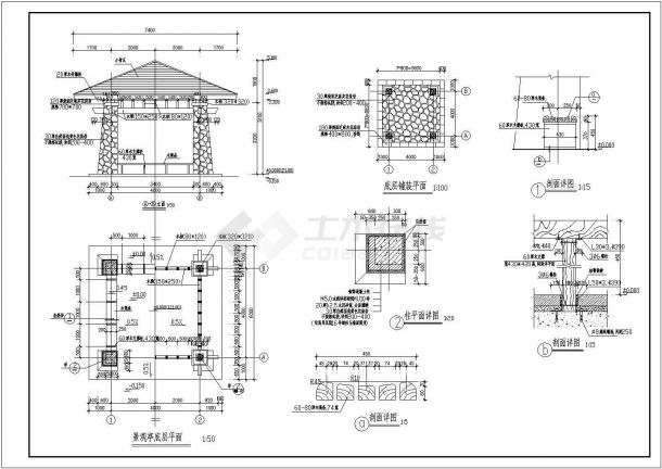 某地区地中海风格方亭子建筑设计施工图-图一