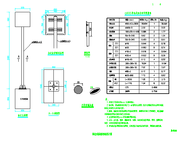 单柱式交通标志设计CAD全套布置图_图1