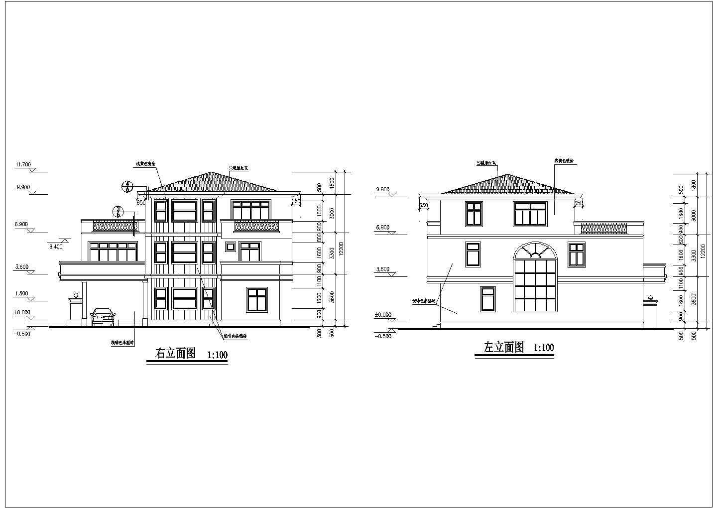 带旋转楼梯、车库、露台三层实用新农村房屋建筑方案图（含两套）