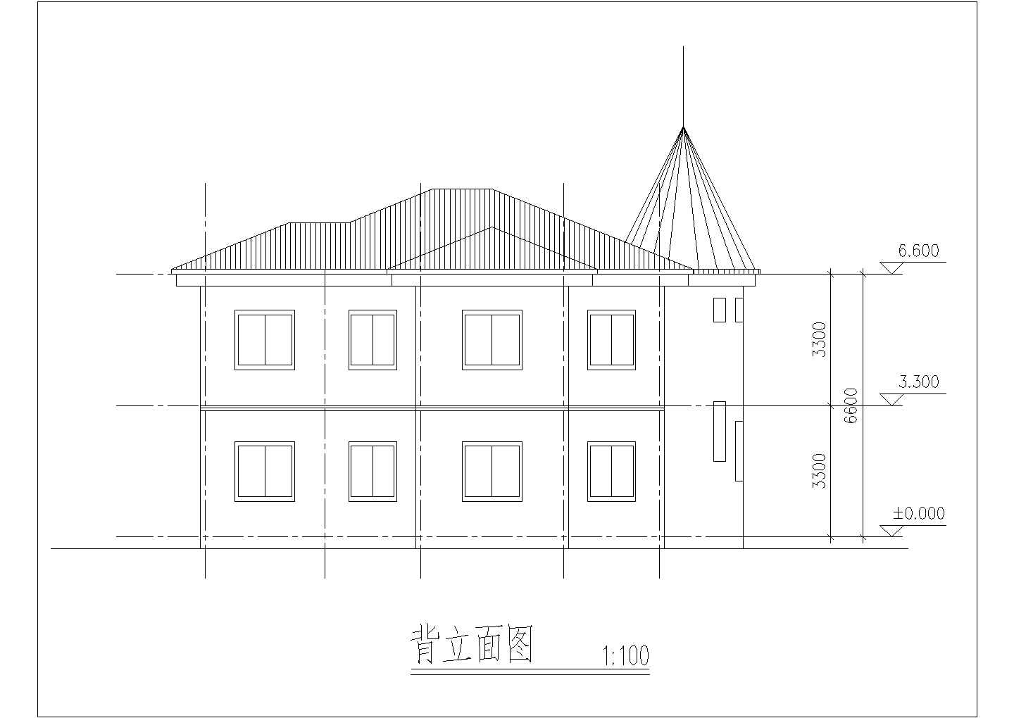 带旋转楼梯尖屋顶二层自建别墅建筑方案图