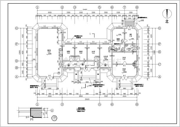 某285.65平方米单层候车室建筑施工图（高4.95米）-图二