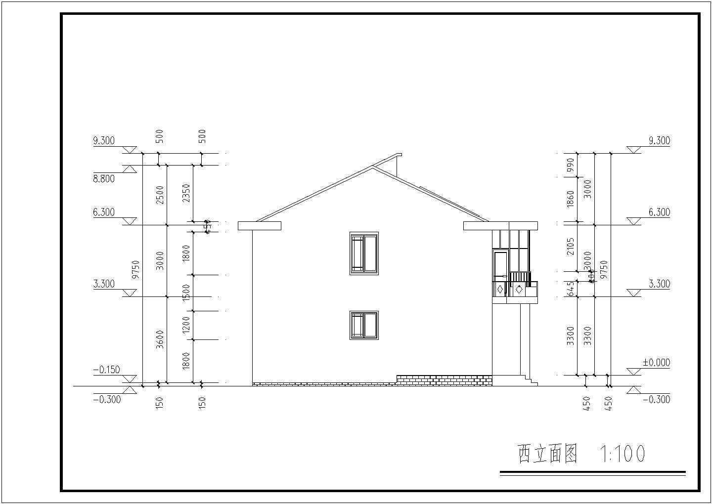 江苏徽派朴素二层农村房屋建筑设计图