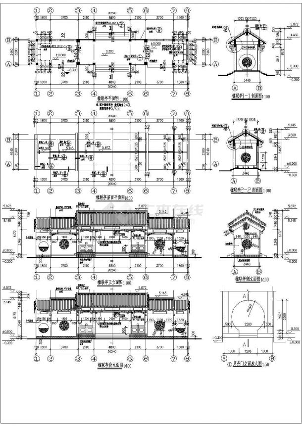 某单层木结构楹联亭建筑施工图（高6米）-图二