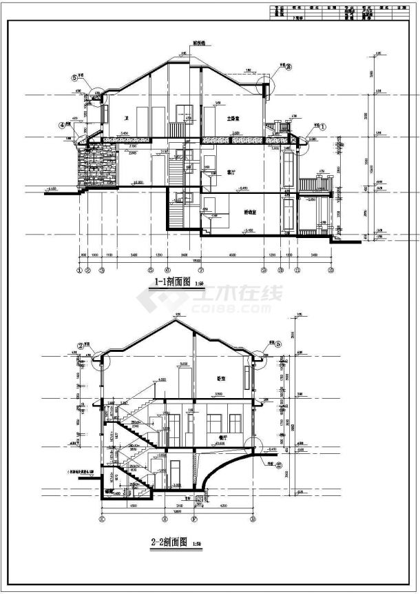 某小区三层独栋别墅设计图纸（共5张）-图二