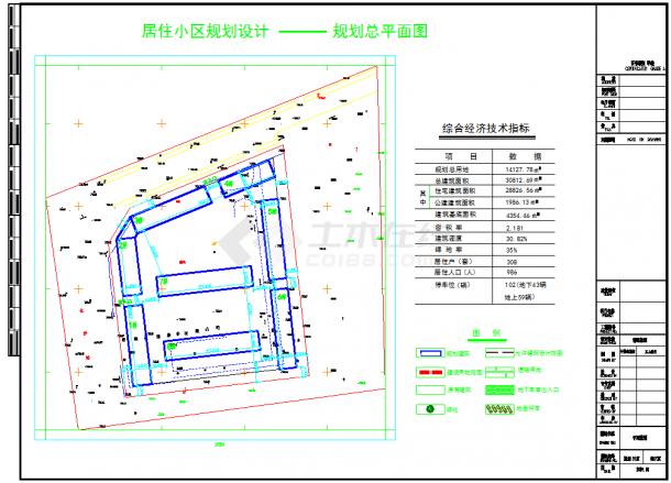 某地区居住小区规划设计图（含图例）-图一