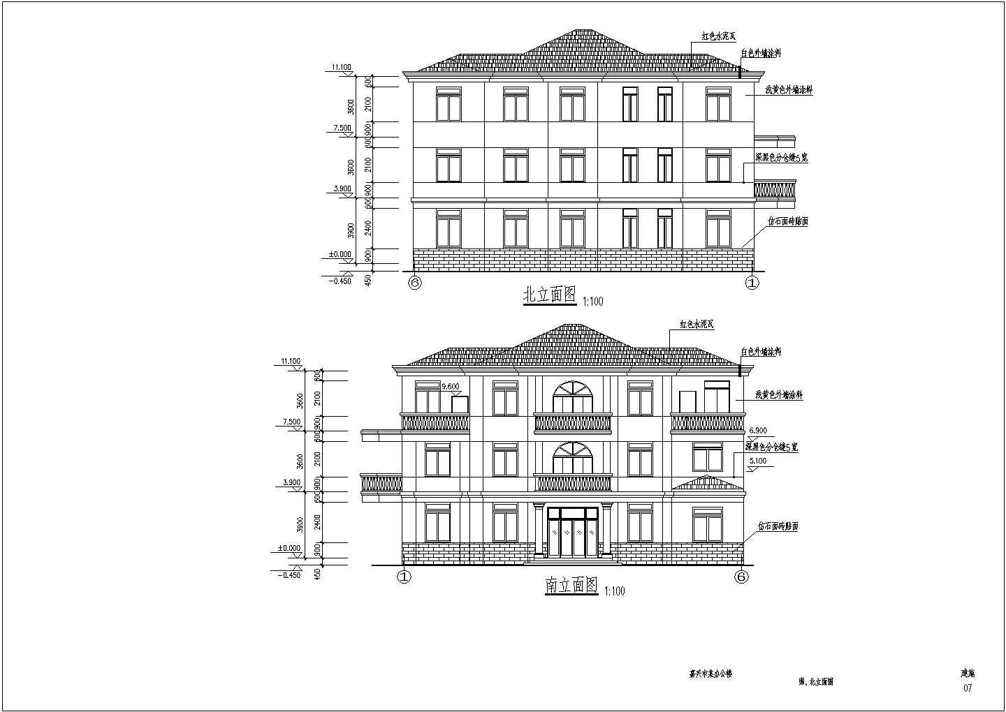 嘉兴某756平方米三层砖混结构办公楼建筑结构毕业设计图