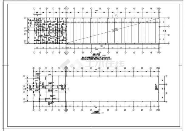 某三层框排架车间办公楼结构设计图（6度抗震）-图一