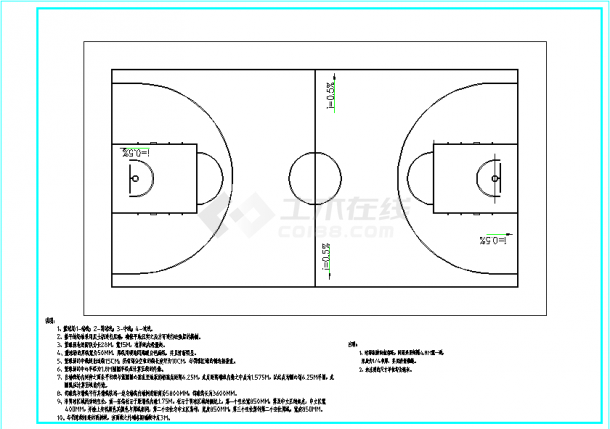 标准篮球场及羽毛球场建施图-图一