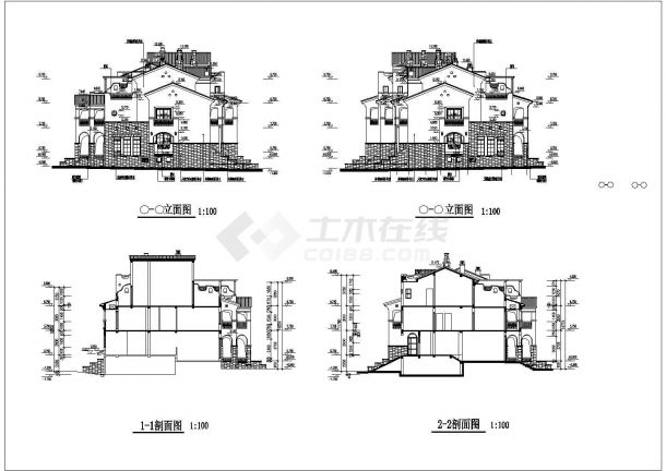 联排三层别墅建筑设计图纸（共7张）-图二