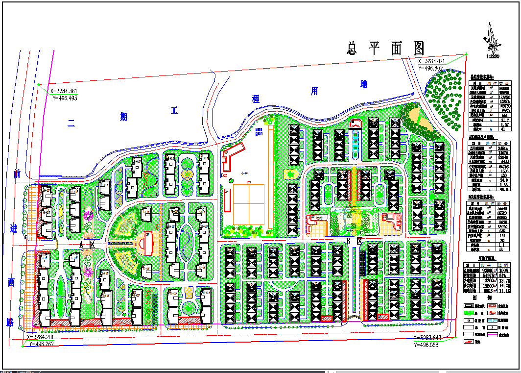 某地大型居住小区规划图（含图例）