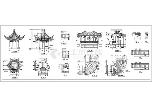 苏式扇面亭建筑方案图（高7.4米六角亭）-图一
