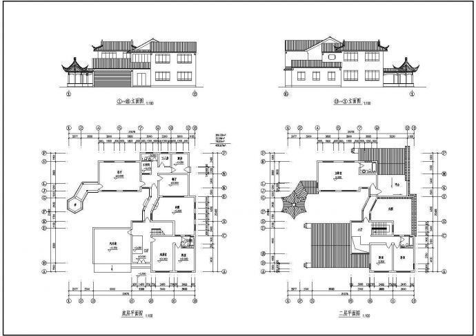 某400.97平方米二层砖混结构古建别墅建筑方案（三）_图1