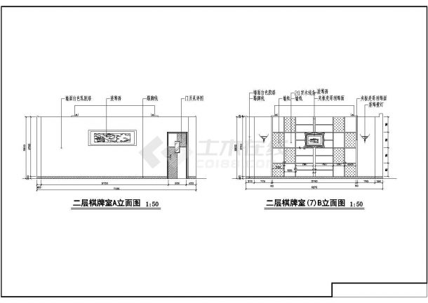 某地私家6间棋牌室室内装修平立面施工图-图一