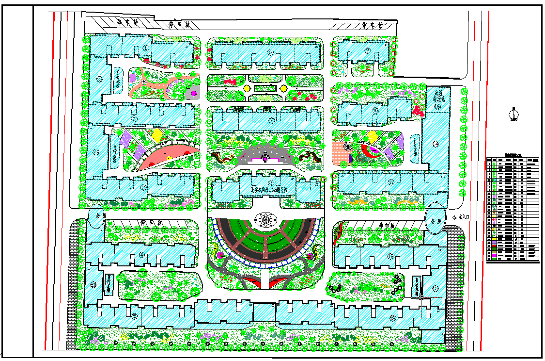 小区规划绿化设计图纸（含植物数量统计表）