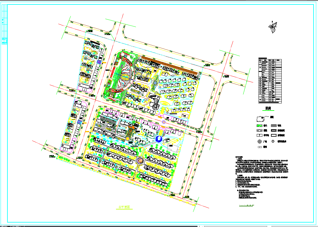 大型现代小区建筑规划平面图（含图例）