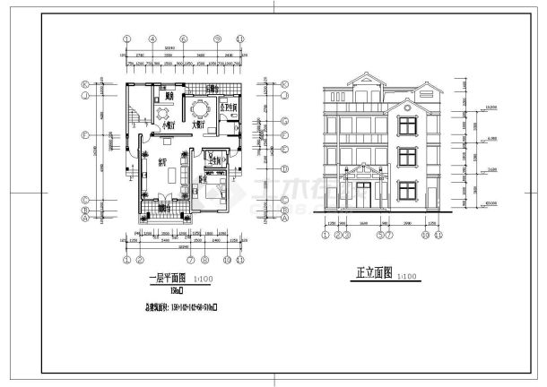 某地小型三层别墅建筑设计图（共3张）-图一