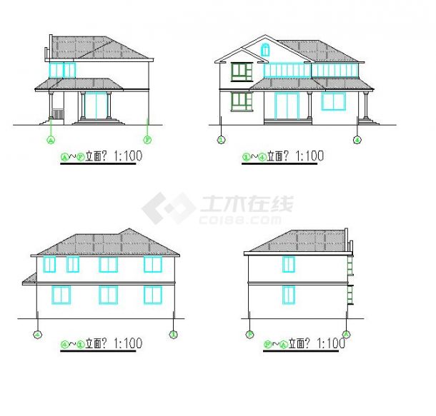 两层乡村别墅建筑设计图（共4张）-图一